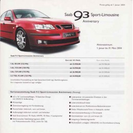 Catalogue / Sheet SAAB 9.3...
